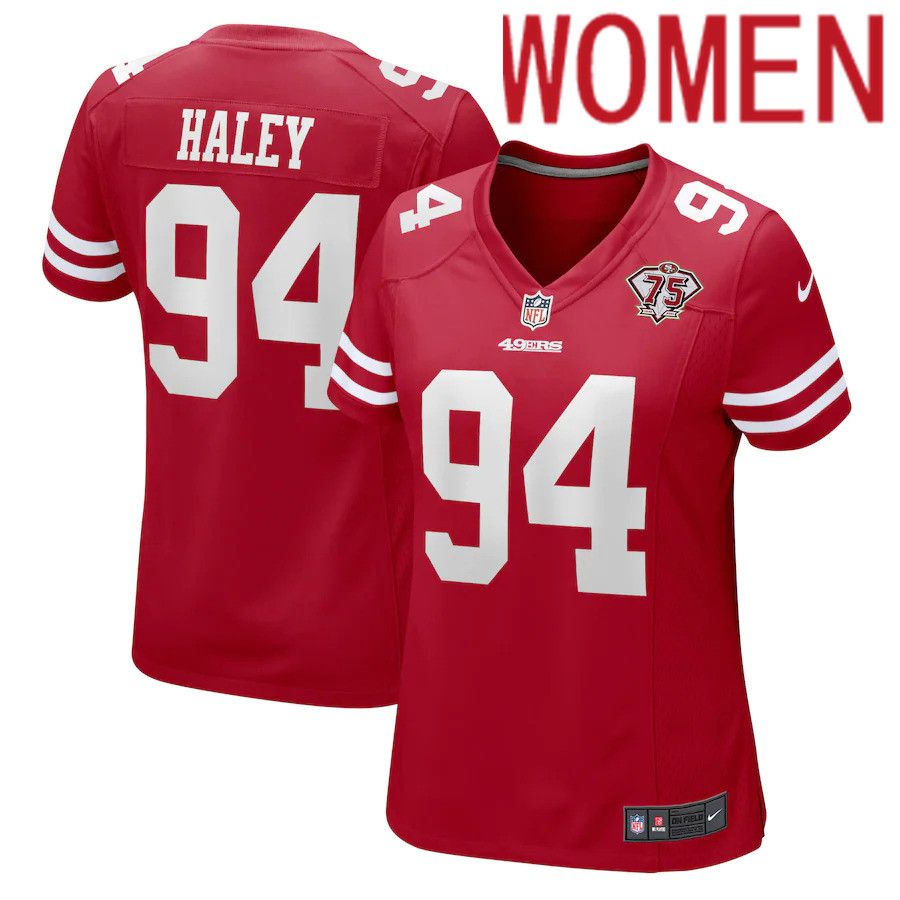 Women San Francisco 49ers #94 Charles Haley Nike Scarlet 75th Anniversary Retired Player Game NFL Jersey->women nfl jersey->Women Jersey